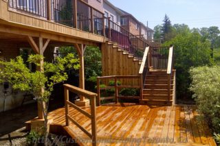 Basement walkout interlock with deck and pergola