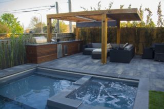 POOL CONSTRUCTION WITH OUTDOOR KITCHEN AND INTERLOCKING