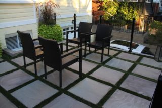 FRONT YARD INTERLOCKING WITH GLASS RAILINGS